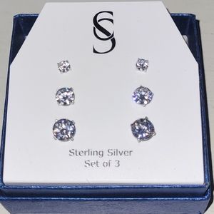 Sterling Silver Set of 3 Stud Earrings